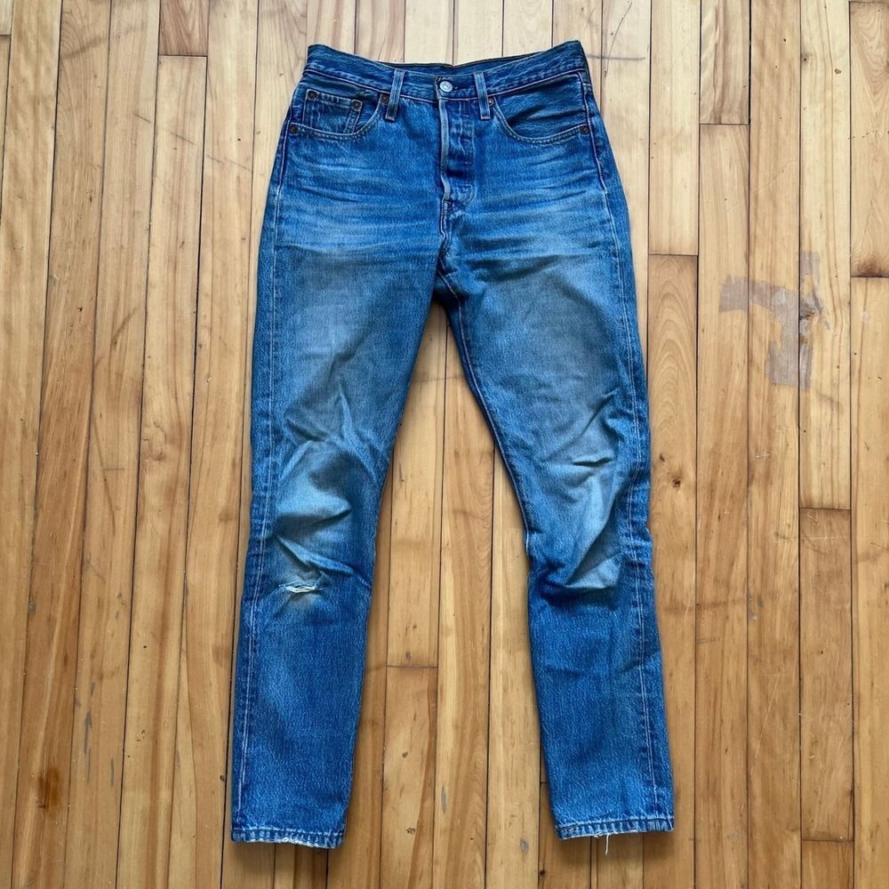 Levis 501 Skinny Jeans Mens 28x29 Medium Wash Blue Button Fly 100% Cotton Big E